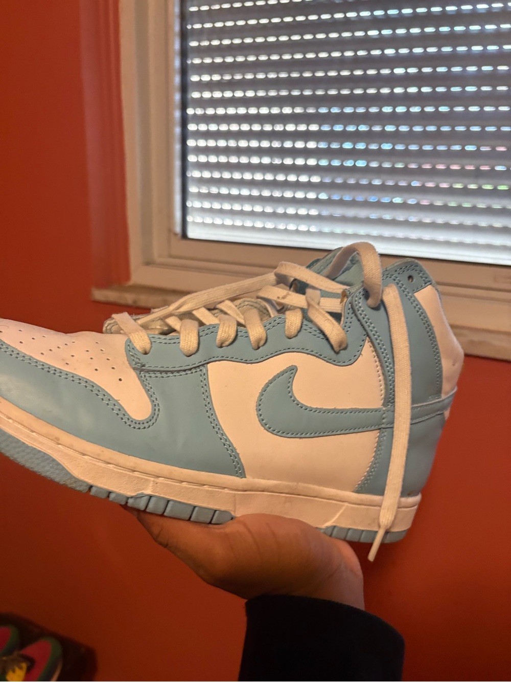 White and Light Blue High-Top Sneakers - Classic Swoosh